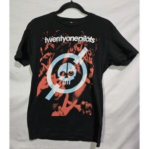 Twenty One Pilots Skeleton Clique Skull Graphic T-Shirt Black Distressed Small